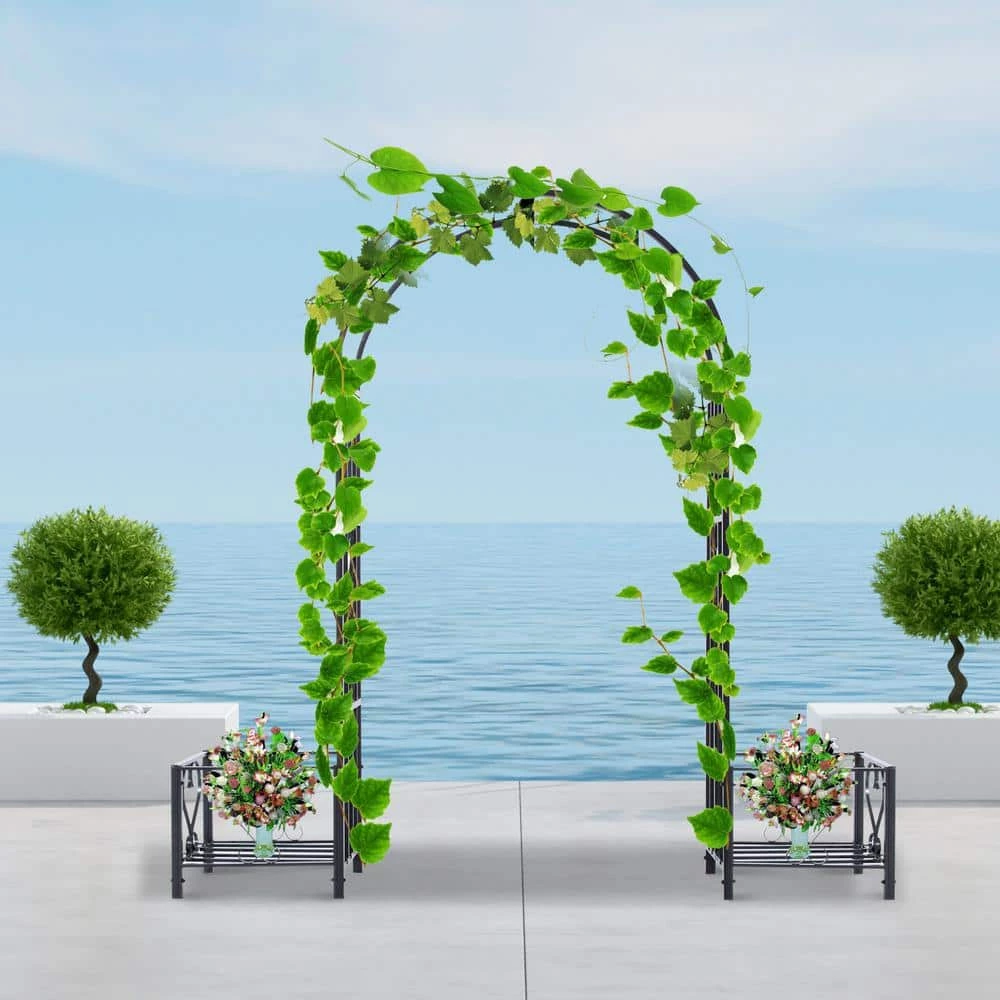 Outsunny 83 in.L x 20 in.W x 81 in.H Decorative Metal Backyard Garden Arch w/ 2-Side Planter Boxes & Decorative Vine/Rose Archway 3 Outsunny 83 in.L x 20 in.W x 81 in.H Decorative Metal Backyard Garden Arch w/ 2-Side Planter Boxes & Decorative Vine/Rose Archway - Image 3