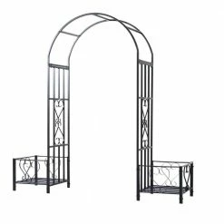 Outsunny 83 in.L x 20 in.W x 81 in.H Decorative Metal Backyard Garden Arch w/ 2-Side Planter Boxes & Decorative Vine/Rose Archway