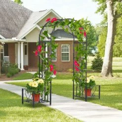 Outsunny 83 in.L x 20 in.W x 81 in.H Decorative Metal Backyard Garden Arch w/ 2-Side Planter Boxes & Decorative Vine/Rose Archway 12 Outsunny 83 in.L x 20 in.W x 81 in.H Decorative Metal Backyard Garden Arch w/ 2-Side Planter Boxes & Decorative Vine/Rose Archway -Online Orchards store black outsunny arbors 844 088 fa 1000