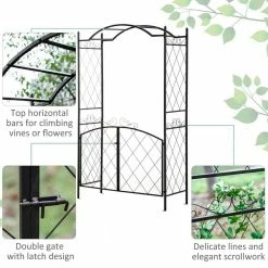 Outsunny Black 85 in. x 19 in. Metal Garden Arbor with Gate for Climbing Vines -Online Orchards store black outsunny arbors 844 287 1f 1000