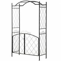 Outsunny Black 85 in. x 19 in. Metal Garden Arbor with Gate for Climbing Vines