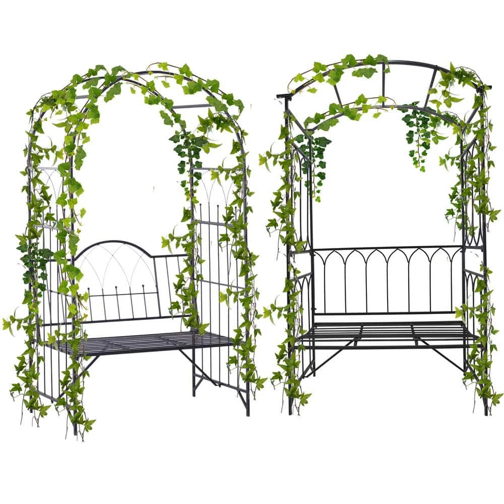 Outsunny 80 in. H x 19.75 in. W Steel Arched Garden Arbor with Sitting Bench Seat, Black 2 Outsunny 80 in. H x 19.75 in. W Steel Arched Garden Arbor with Sitting Bench Seat, Black - Image 2