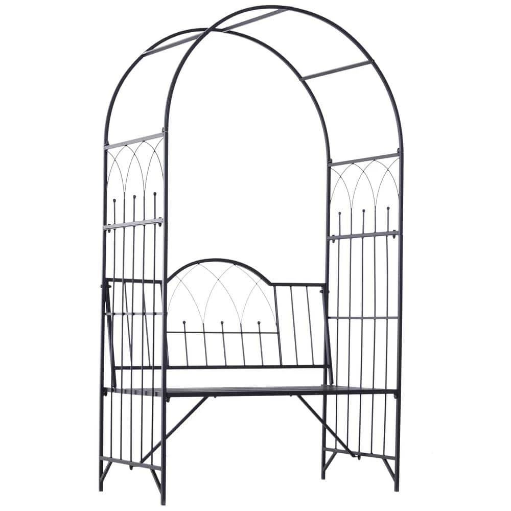 Outsunny 80 in. H x 23.25 in. W Steel Arched Arbor with Bench Seat, Black 1 Outsunny 80 in. H x 23.25 in. W Steel Arched Arbor with Bench Seat, Black