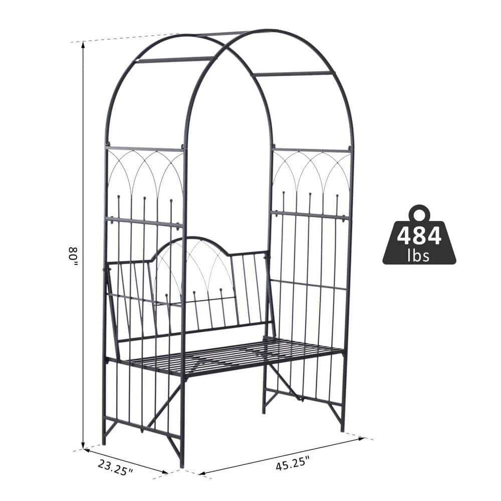 Outsunny 80 in. H x 23.25 in. W Steel Arched Arbor with Bench Seat, Black 6 Outsunny 80 in. H x 23.25 in. W Steel Arched Arbor with Bench Seat, Black - Image 6