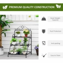 Outsunny Indoor/Outdoor Black Metal Plant Stand (3-Tiered) -Online Orchards store black outsunny plant stands 845 570bk 1f 1000