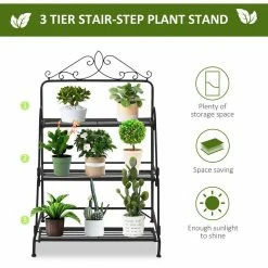 Outsunny Indoor/Outdoor Black Metal Plant Stand (3-Tiered) -Online Orchards store black outsunny plant stands 845 570bk 44 1000