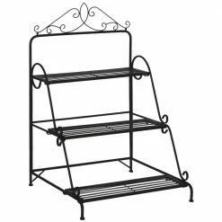 Outsunny Indoor/Outdoor Black Metal Plant Stand (3-Tiered)