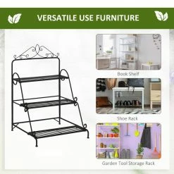 Outsunny Indoor/Outdoor Black Metal Plant Stand (3-Tiered) -Online Orchards store black outsunny plant stands 845 570bk fa 1000