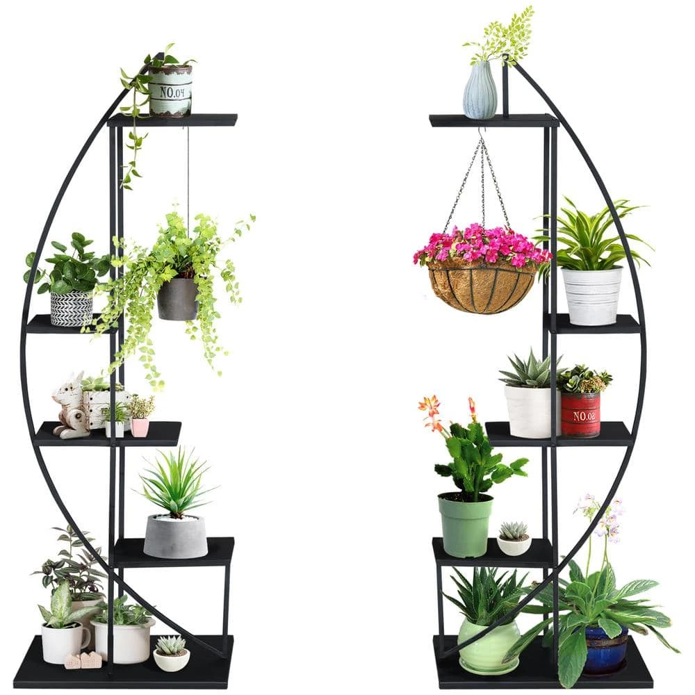Outsunny Black 5 Tier Iron Plant Stand Half Moon Shape (2-Pack) 1 Outsunny Black 5 Tier Iron Plant Stand Half Moon Shape (2-Pack)