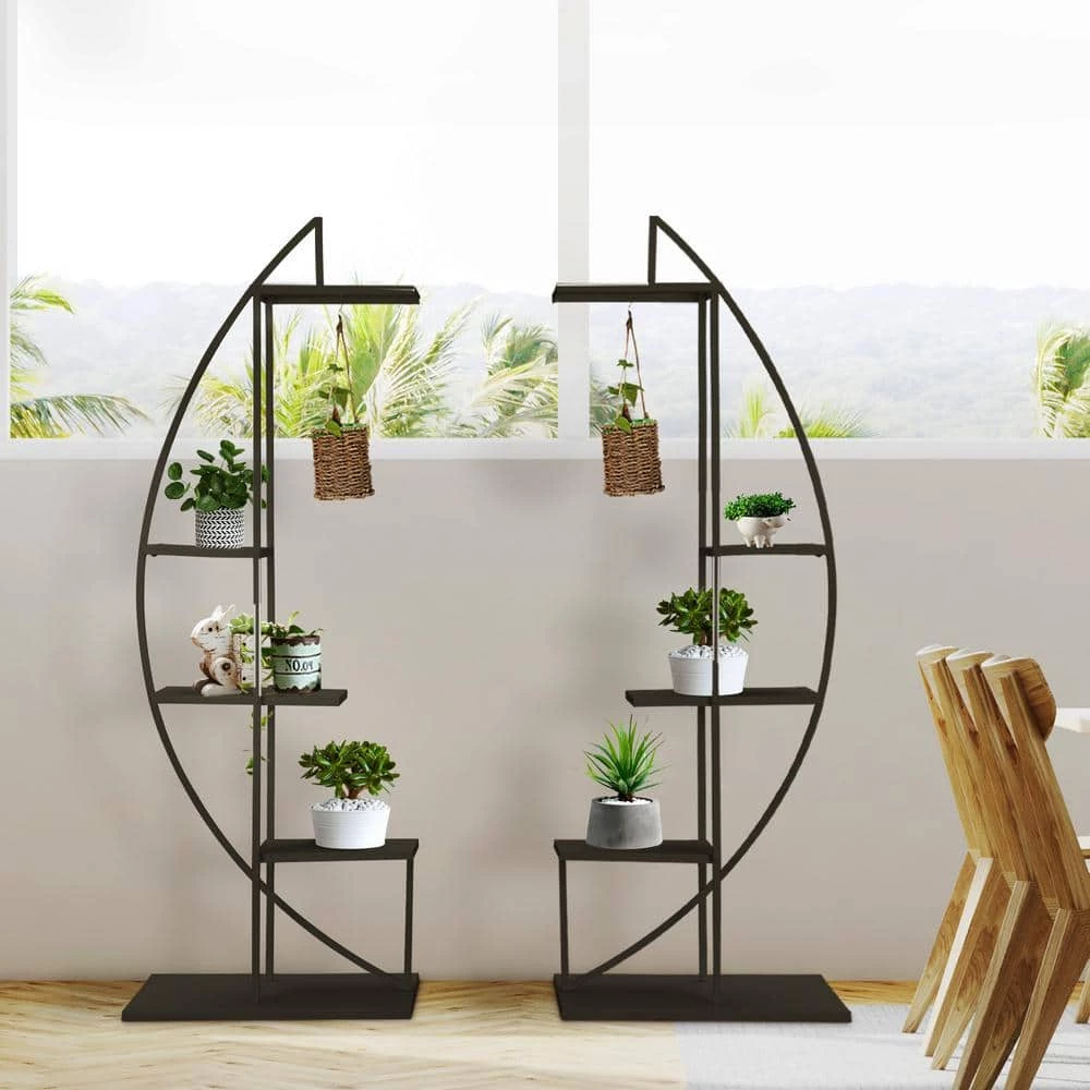 Outsunny Black 5 Tier Iron Plant Stand Half Moon Shape (2-Pack) 2 Outsunny Black 5 Tier Iron Plant Stand Half Moon Shape (2-Pack) - Image 2