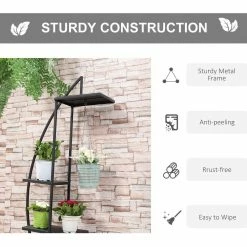 Outsunny Black 5 Tier Iron Plant Stand Half Moon Shape (2-Pack) 12 Outsunny Black 5 Tier Iron Plant Stand Half Moon Shape (2-Pack) -Online Orchards store black outsunny plant stands 845 745bk fa 1000