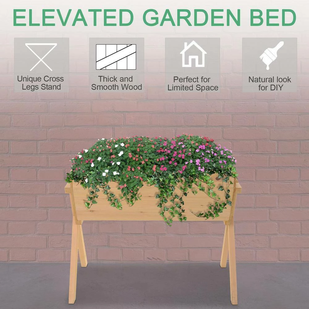 Outsunny 35.75 in. L x 26.5 in. W x 11.5 in. H Brown Wood Raised Garden Planter Bed with Solid Wood Construction and Bag 5 Outsunny 35.75 in. L x 26.5 in. W x 11.5 in. H Brown Wood Raised Garden Planter Bed with Solid Wood Construction and Bag - Image 5