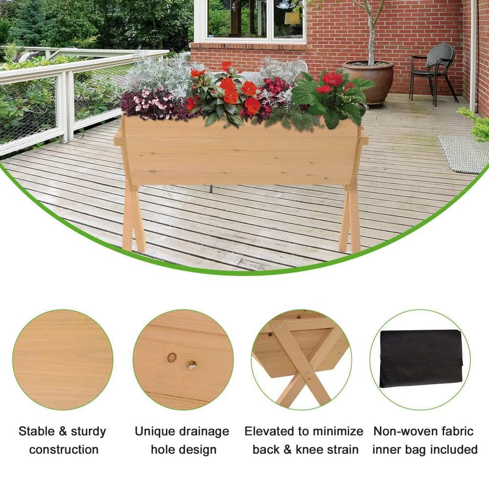 Outsunny 35.75 in. L x 26.5 in. W x 11.5 in. H Brown Wood Raised Garden Planter Bed with Solid Wood Construction and Bag 3 Outsunny 35.75 in. L x 26.5 in. W x 11.5 in. H Brown Wood Raised Garden Planter Bed with Solid Wood Construction and Bag - Image 3