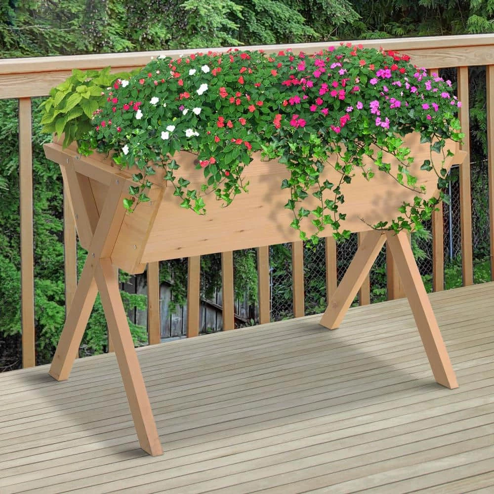 Outsunny 35.75 in. L x 26.5 in. W x 11.5 in. H Brown Wood Raised Garden Planter Bed with Solid Wood Construction and Bag 2 Outsunny 35.75 in. L x 26.5 in. W x 11.5 in. H Brown Wood Raised Garden Planter Bed with Solid Wood Construction and Bag - Image 2