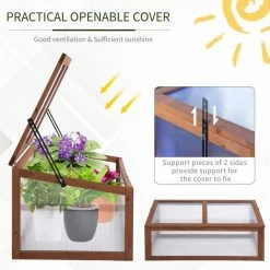 Outsunny 39 in. x 26 in. x 16 in. Brown Wooden Framed Greenhouse Grow House Outdoor Raised Planter Box Protection, PC Board -Online Orchards store brown outsunny raised planter boxes 845 471 44 1000