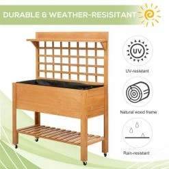 Outsunny 41 in. Brown Wooden Raised Garden Bed with Wheels, Trellis, Upper/Below Storage Shelf 8 Outsunny 41 in. Brown Wooden Raised Garden Bed with Wheels, Trellis, Upper/Below Storage Shelf -Online Orchards store brown outsunny raised planter boxes 845 475 1f 1000