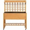 Outsunny 41 in. Brown Wooden Raised Garden Bed with Wheels, Trellis, Upper/Below Storage Shelf