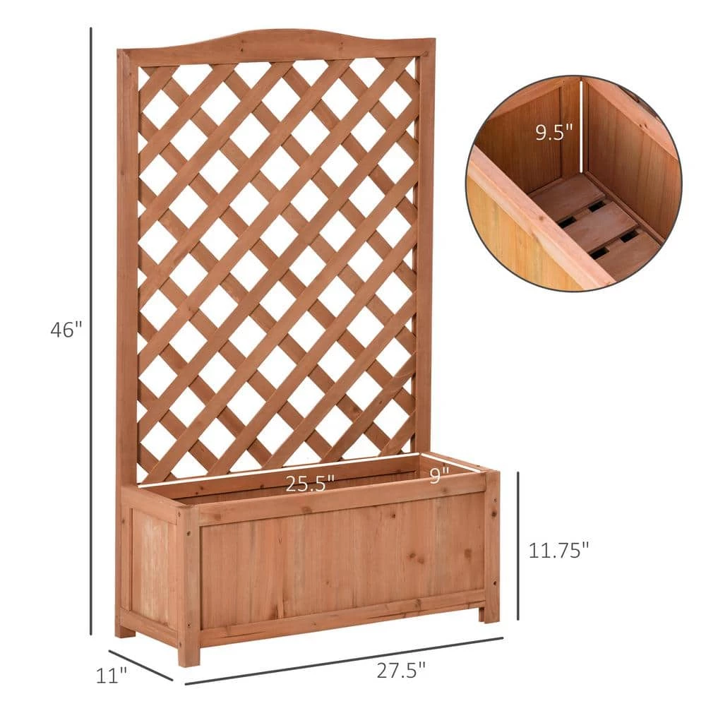 Outsunny 28 in. x 11 in. x 46 in. Brown Wood Raised Garden Bed with Trellis 3 Outsunny 28 in. x 11 in. x 46 in. Brown Wood Raised Garden Bed with Trellis - Image 3
