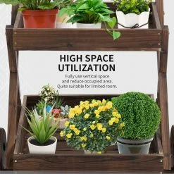 Outsunny 2-Tier Wooden Rustic Elevated Garden with Wheels and Handle -Online Orchards store carbonization outsunny raised planter boxes 845 462 1f 1000