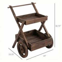 Outsunny 2-Tier Wooden Rustic Elevated Garden with Wheels and Handle -Online Orchards store carbonization outsunny raised planter boxes 845 462 4f 1000
