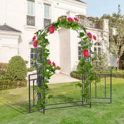 Outsunny 45 in. x 20 in. x 81 in. Steel Metal Decorative Backyard Arch Arbor with Double Swinging Gate and Modern Vine Arch 11 Outsunny 45 in. x 20 in. x 81 in. Steel Metal Decorative Backyard Arch Arbor with Double Swinging Gate and Modern Vine Arch -Online Orchards store dark grey outsunny arbors 844 087 1f 1000