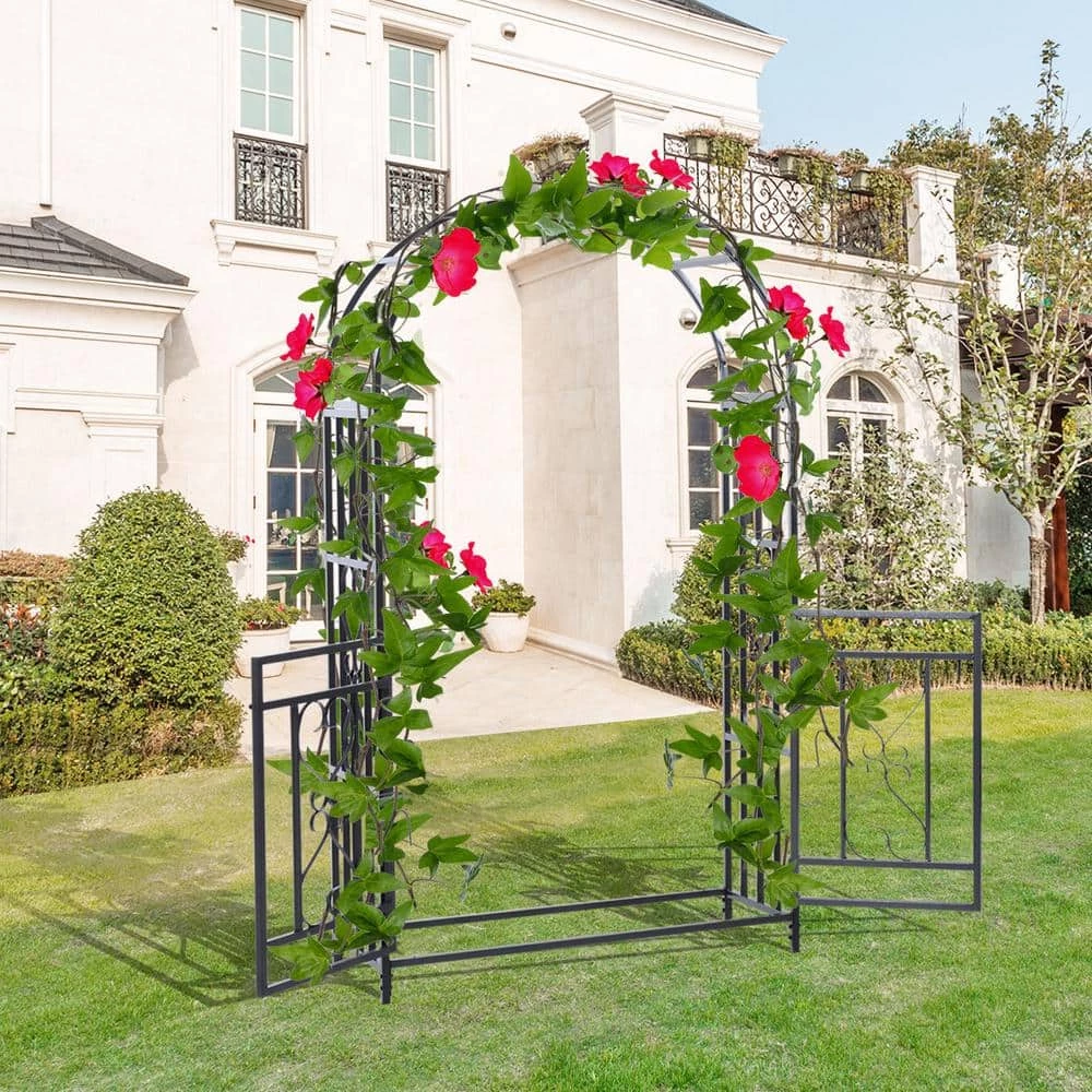 Outsunny 45 in. x 20 in. x 81 in. Steel Metal Decorative Backyard Arch Arbor with Double Swinging Gate and Modern Vine Arch 5 Outsunny 45 in. x 20 in. x 81 in. Steel Metal Decorative Backyard Arch Arbor with Double Swinging Gate and Modern Vine Arch - Image 5