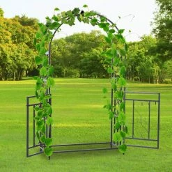 Outsunny 45 in. x 20 in. x 81 in. Steel Metal Decorative Backyard Arch Arbor with Double Swinging Gate and Modern Vine Arch 13 Outsunny 45 in. x 20 in. x 81 in. Steel Metal Decorative Backyard Arch Arbor with Double Swinging Gate and Modern Vine Arch -Online Orchards store dark grey outsunny arbors 844 087 76 1000