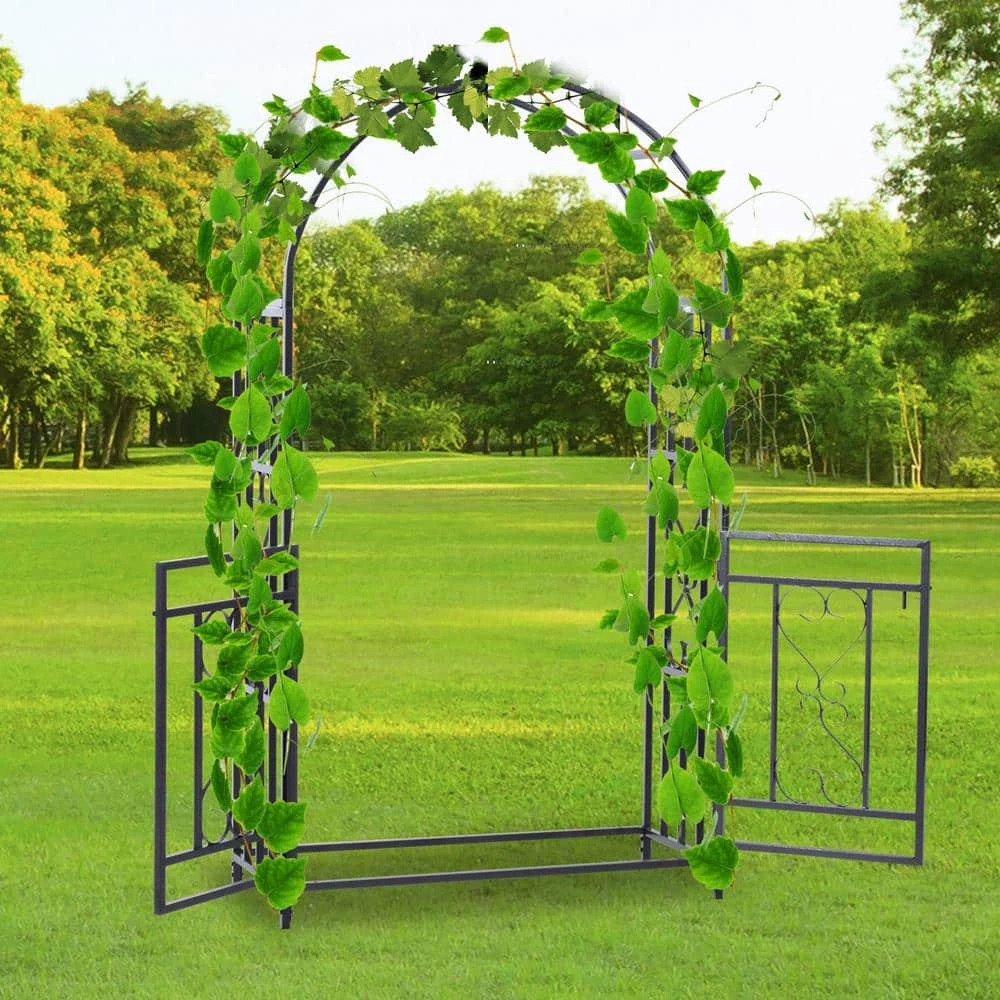 Outsunny 45 in. x 20 in. x 81 in. Steel Metal Decorative Backyard Arch Arbor with Double Swinging Gate and Modern Vine Arch 7 Outsunny 45 in. x 20 in. x 81 in. Steel Metal Decorative Backyard Arch Arbor with Double Swinging Gate and Modern Vine Arch - Image 7
