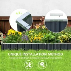 Outsunny Dark Grey Metal Raised Garden Bed, DIY Large Steel Planter Box -Online Orchards store dark grey outsunny raised planter boxes 845 644cg 1f 1000