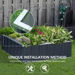 Outsunny Dark Grey Metal Raised Garden Bed, Steel Planter Box -Online Orchards store dark grey outsunny raised planter boxes 845 662cg 44 1000