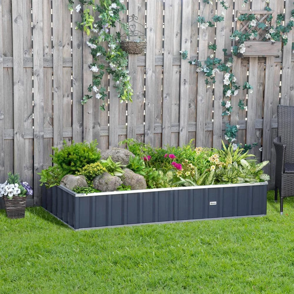 Outsunny 69 in. x 36 in.Dark Grey Metal Raised Garden Bed, DIY Large Steel Planter Box 2 Outsunny 69 in. x 36 in.Dark Grey Metal Raised Garden Bed, DIY Large Steel Planter Box - Image 2