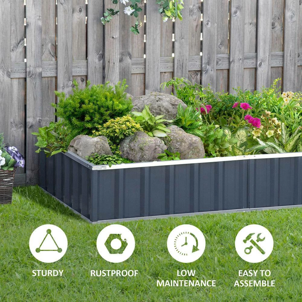 Outsunny 69 in. x 36 in.Dark Grey Metal Raised Garden Bed, DIY Large Steel Planter Box 6 Outsunny 69 in. x 36 in.Dark Grey Metal Raised Garden Bed, DIY Large Steel Planter Box - Image 6
