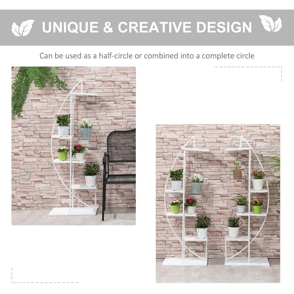 Outsunny 60.75 in White Metal Indoor Plant Stand Half Moon Shape Ladder Flower Pot Holder Shelf with 5-Tiers 5 Outsunny 60.75 in White Metal Indoor Plant Stand Half Moon Shape Ladder Flower Pot Holder Shelf with 5-Tiers - Image 5