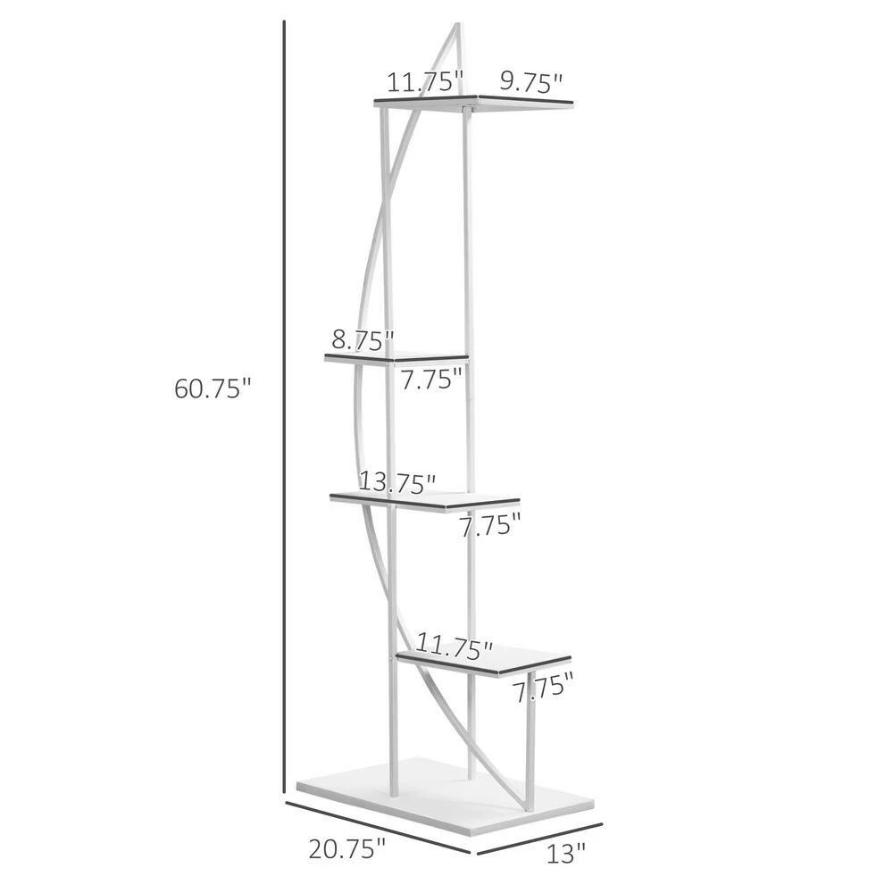 Outsunny 60.75 in White Metal Indoor Plant Stand Half Moon Shape Ladder Flower Pot Holder Shelf with 5-Tiers 4 Outsunny 60.75 in White Metal Indoor Plant Stand Half Moon Shape Ladder Flower Pot Holder Shelf with 5-Tiers - Image 4