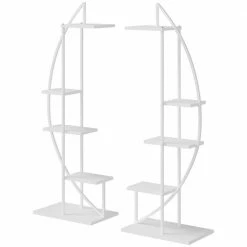 Outsunny 60.75 in White Metal Indoor Plant Stand Half Moon Shape Ladder Flower Pot Holder Shelf with 5-Tiers