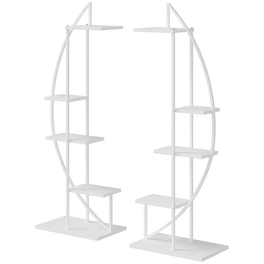 Outsunny 60.75 in White Metal Indoor Plant Stand Half Moon Shape Ladder Flower Pot Holder Shelf with 5-Tiers 1 Outsunny 60.75 in White Metal Indoor Plant Stand Half Moon Shape Ladder Flower Pot Holder Shelf with 5-Tiers