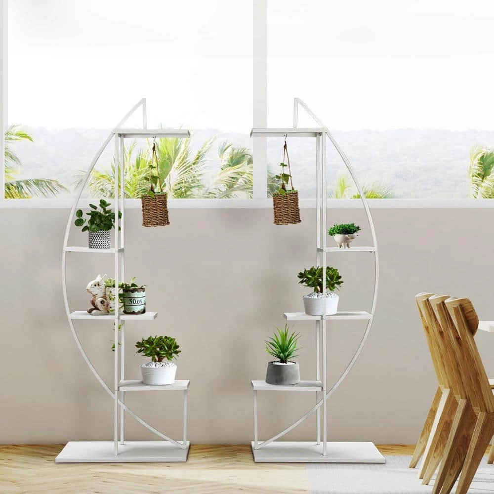 Outsunny 60.75 in White Metal Indoor Plant Stand Half Moon Shape Ladder Flower Pot Holder Shelf with 5-Tiers 3 Outsunny 60.75 in White Metal Indoor Plant Stand Half Moon Shape Ladder Flower Pot Holder Shelf with 5-Tiers - Image 3