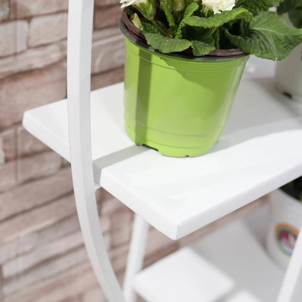 Outsunny 60.75 in White Metal Indoor Plant Stand Half Moon Shape Ladder Flower Pot Holder Shelf with 5-Tiers 2 Outsunny 60.75 in White Metal Indoor Plant Stand Half Moon Shape Ladder Flower Pot Holder Shelf with 5-Tiers - Image 2