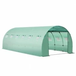 Outsunny 118 in. x 236.25 in. x 78.78 in. Metal Plastic Green Walk-in Greenhouse Cover with 12-Windows and Zipper Door