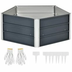 Outsunny Grey Large Garden Bed Metal Planter Box Install Gloves for Backyard