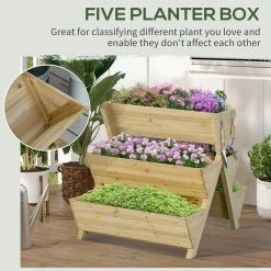 Outsunny Light Brown Wood Raised Garden Bed, Freestanding Planter Stand with 5 Planting Boxes -Online Orchards store light brown outsunny raised planter boxes 845 658 1f 1000