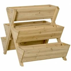 Outsunny Light Brown Wood Raised Garden Bed, Freestanding Planter Stand with 5 Planting Boxes