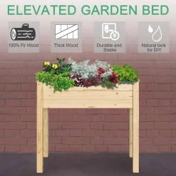 Outsunny 34 in. L x 18 in. W x 30 in. H Wood Outdoor Raised Garden Bed for Vegetables, Herbs and Flowers -Online Orchards store natural outsunny elevated garden beds 845 239v01 44 1000
