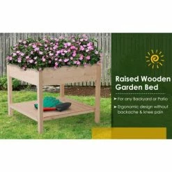 Outsunny 36 in. L x 36 in. W x 32 in. H Wood Square Outdoor Raised Garden Bed Planter Box with Shelf -Online Orchards store natural outsunny elevated garden beds 845 241 4f 1000