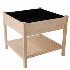 Outsunny 36 in. L x 36 in. W x 32 in. H Wood Square Outdoor Raised Garden Bed Planter Box with Shelf