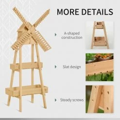 Outsunny Natural Wood Flower Stand with Windmill and Built-in Mini Bird House (2-Tier) -Online Orchards store natural outsunny plant stands 845 478 44 1000