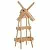 Outsunny Natural Wood Flower Stand with Windmill and Built-in Mini Bird House (2-Tier)