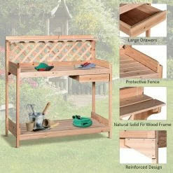 Outsunny Natural Wooden Shed Outdoor Garden Potting Bench with Open Shelf -Online Orchards store natural outsunny potting benches and tables 845 320 44 1000