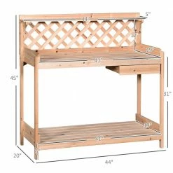 Outsunny Natural Wooden Shed Outdoor Garden Potting Bench with Open Shelf -Online Orchards store natural outsunny potting benches and tables 845 320 4f 1000