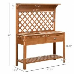 Outsunny 16.5 in. W x 59 in. H Natural Wooden Shed Potting Bench Table -Online Orchards store natural outsunny potting benches and tables 845 373 4f 1000